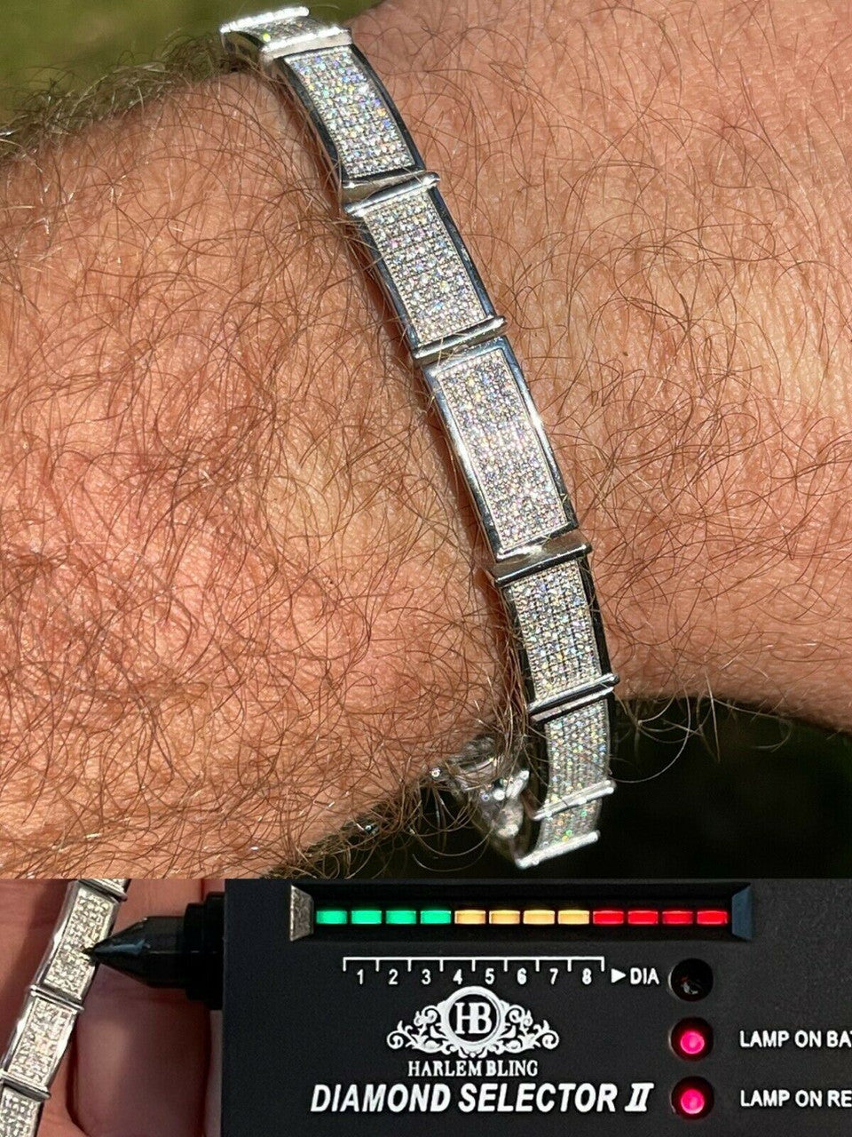 Italiano Silver, Inc Iced MOISSANITE Mens Hip Hop 8mm Custom Bracelet Real 925 Silver Diamond Test 
