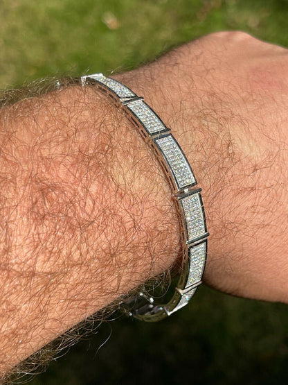 Italiano Silver, Inc Iced MOISSANITE Mens Hip Hop 8mm Custom Bracelet Real 925 Silver Diamond Test 