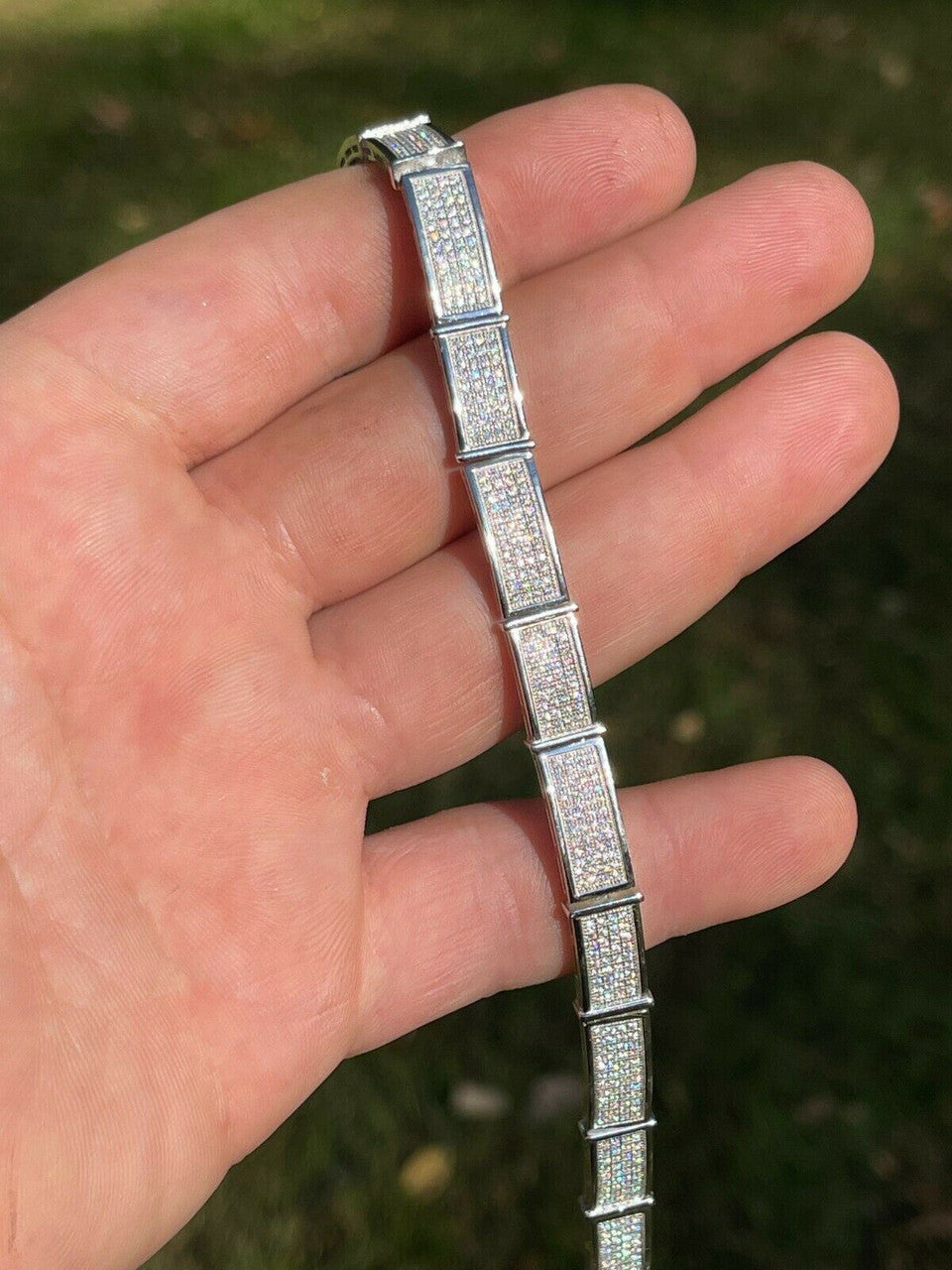 Italiano Silver, Inc Iced MOISSANITE Mens Hip Hop 8mm Custom Bracelet Real 925 Silver Diamond Test 