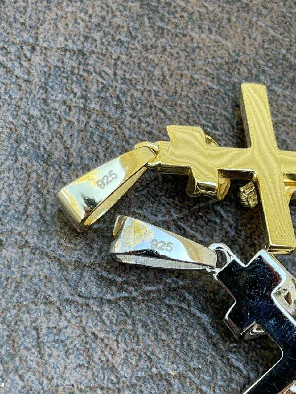 Italiano Silver, Inc LARGE Real 925 Sterling Silver Plain Gold Cross Jesus Crucifix Pendant Necklace