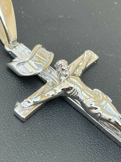 Italiano Silver, Inc LARGE Real 925 Sterling Silver Plain Gold Cross Jesus Crucifix Pendant Necklace