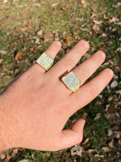 Italiano Silver, Inc Large Real Solid 925 Sterling Silver 14k Gold Mens Diamond Ring Hip Hop Iced