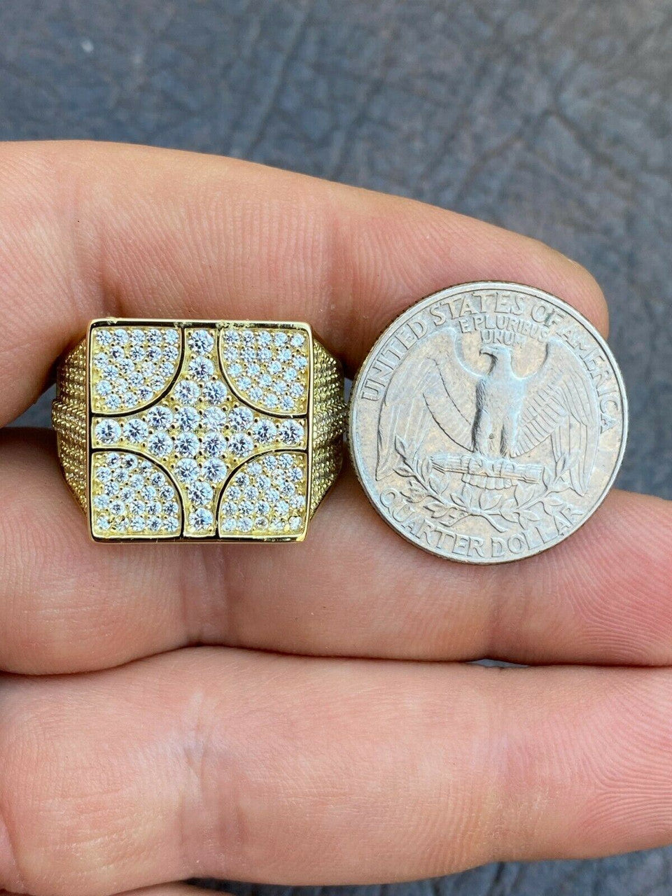 Italiano Silver, Inc Large Real Solid 925 Sterling Silver 14k Gold Mens Diamond Ring Hip Hop Iced