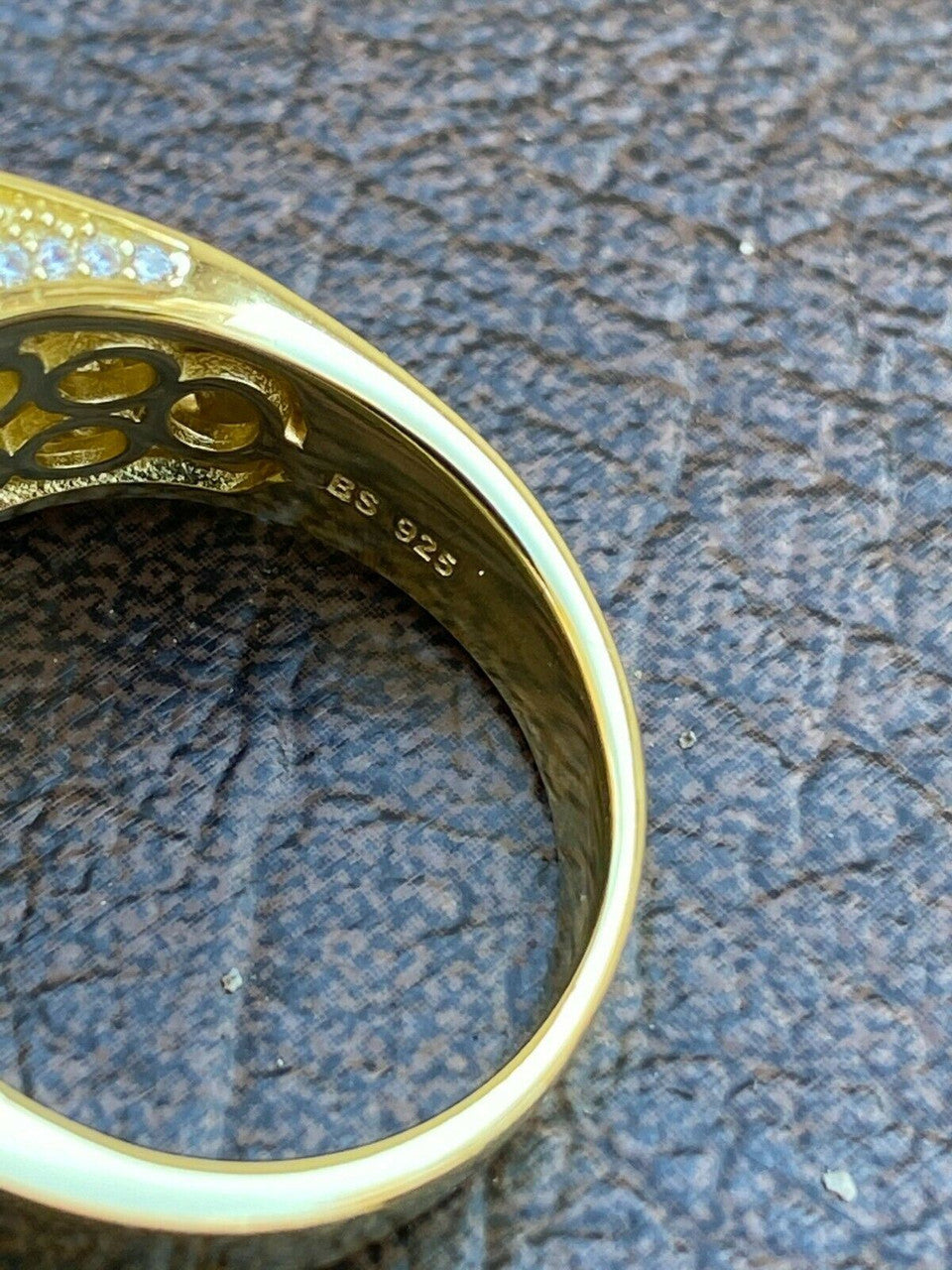 Italiano Silver, Inc Large Real Solid 925 Sterling Silver 14k Gold Mens Diamond Ring Hip Hop Iced