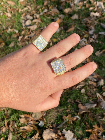 Italiano Silver, Inc Large Real Solid 925 Sterling Silver 14k Gold Mens Diamond Ring Hip Hop Iced