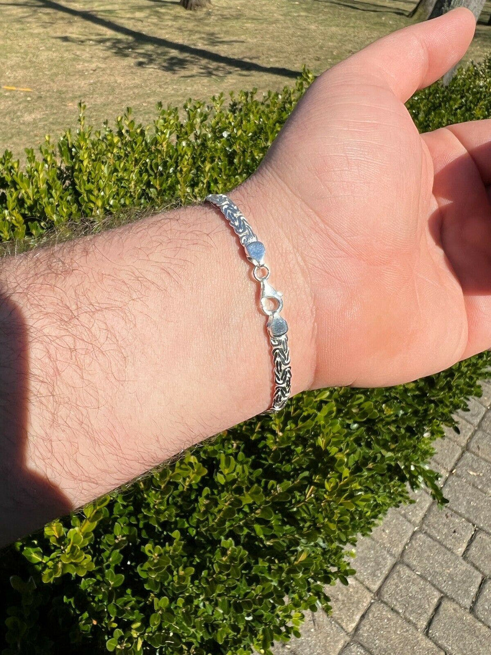 Italiano Silver, Inc Men Byzantine Presidential ID Bracelet Real 925 Silver Ice Black Diamond HipHop