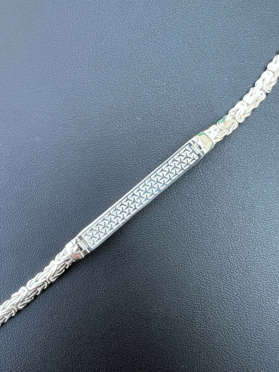 Men Byzantine Presidential ID Bracelet Real 925 Silver Ice Black
