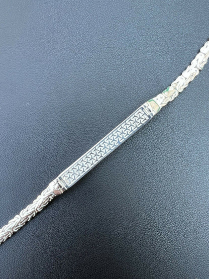 Italiano Silver, Inc Men Byzantine Presidential ID Bracelet Real 925 Silver Ice Black Diamond HipHop