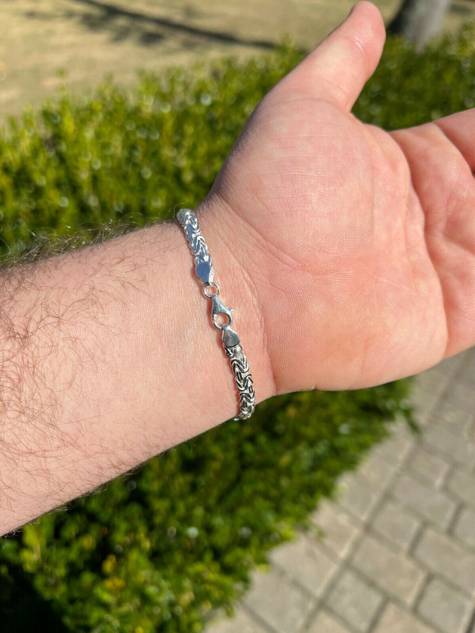 Italiano Silver, Inc Men Byzantine Presidential ID Bracelet Real 925 Silver Iced Green Eemerald Stone