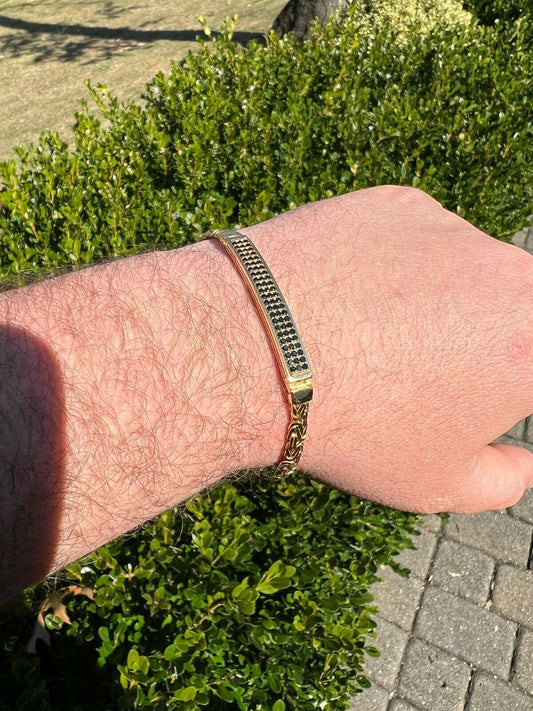 Italiano Silver, Inc Men Presidential ID Bracelet 14k Gold Vermeil Silver Iced Black Diamond Hip Hop