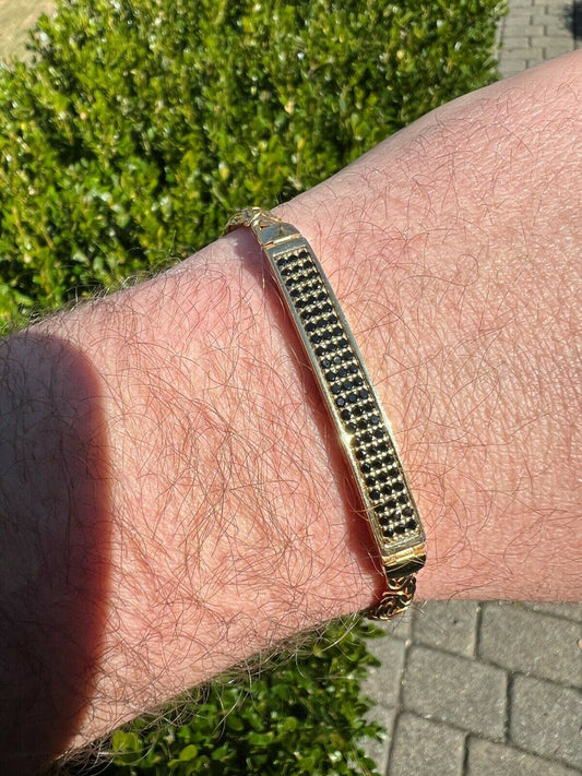 Italiano Silver, Inc Men Presidential ID Bracelet 14k Gold Vermeil Silver Iced Black Diamond Hip Hop