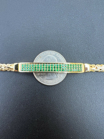 Italiano Silver, Inc Men Presidential ID Bracelet 14k Gold Vermeil Silver Iced Green Emerald Hip Hop