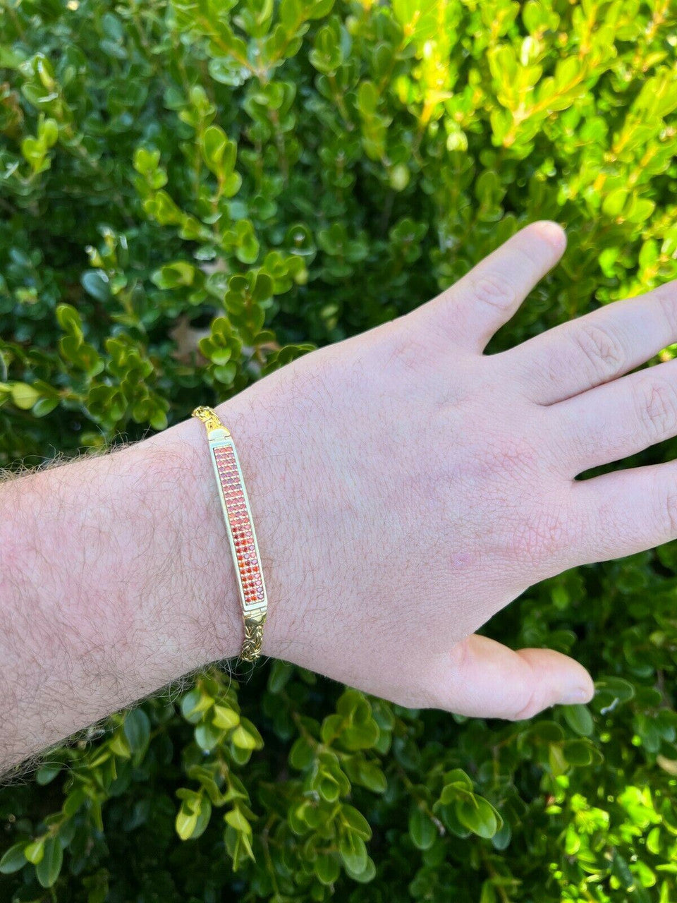 Italiano Silver, Inc Men Real Presidential ID Bracelet 14k Gold Vermeil Silver Iced Red Ruby Hip Hop