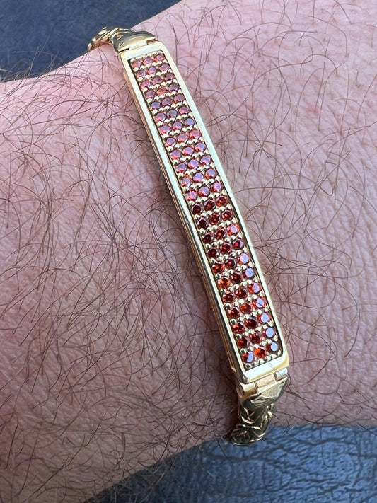 Italiano Silver, Inc Men Real Presidential ID Bracelet 14k Gold Vermeil Silver Iced Red Ruby Hip Hop