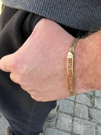 Italiano Silver, Inc Men Real Presidential ID Bracelet 14k Gold Vermeil Silver Iced Red Ruby Hip Hop