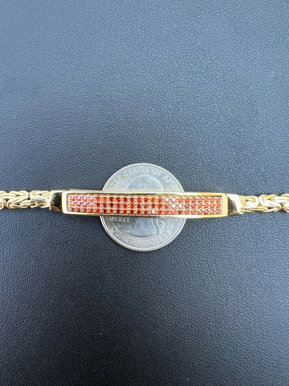 Italiano Silver, Inc Men Real Presidential ID Bracelet 14k Gold Vermeil Silver Iced Red Ruby Hip Hop