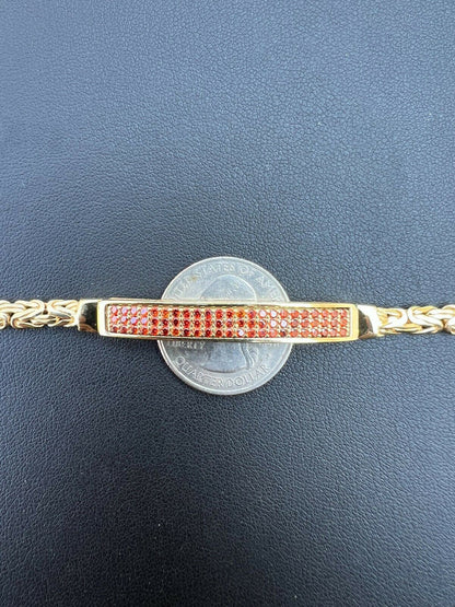 Italiano Silver, Inc Men Real Presidential ID Bracelet 14k Gold Vermeil Silver Iced Red Ruby Hip Hop