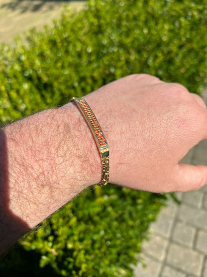 Italiano Silver, Inc Men Real Presidential ID Bracelet 14k Gold Vermeil Silver Iced Red Ruby Hip Hop
