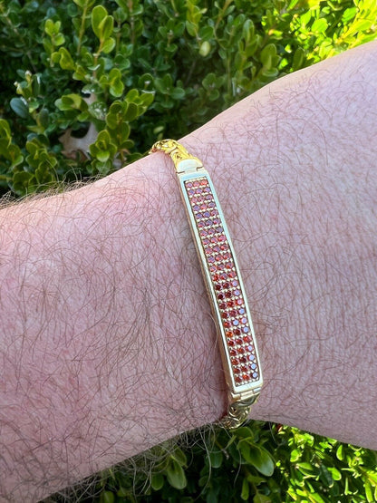 Italiano Silver, Inc Men Real Presidential ID Bracelet 14k Gold Vermeil Silver Iced Red Ruby Hip Hop