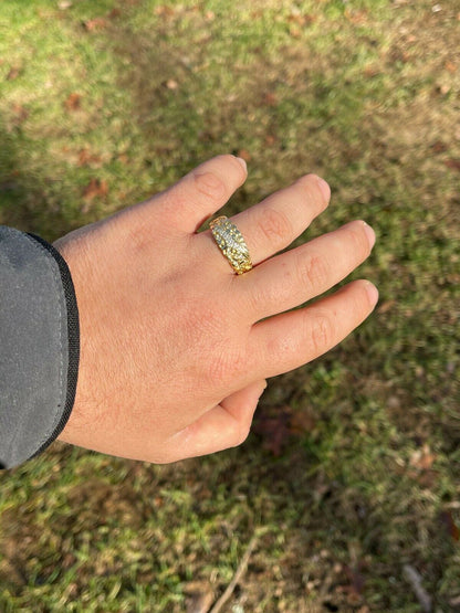 Italiano Silver, Inc Men REAL Solid 925 Sterling Silver and 14k Gold Nugget Band Ring W Iced Claw Mark