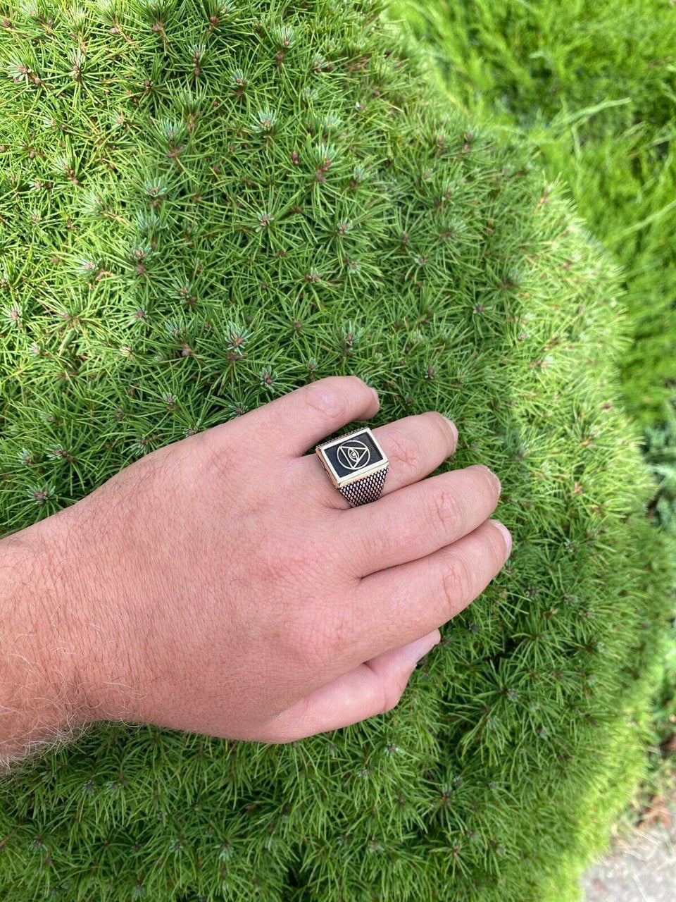 Italiano Silver, Inc Mens 14k Gold and Real Solid 925 Silver All Seeing Eye Of Providence Masonic Ring