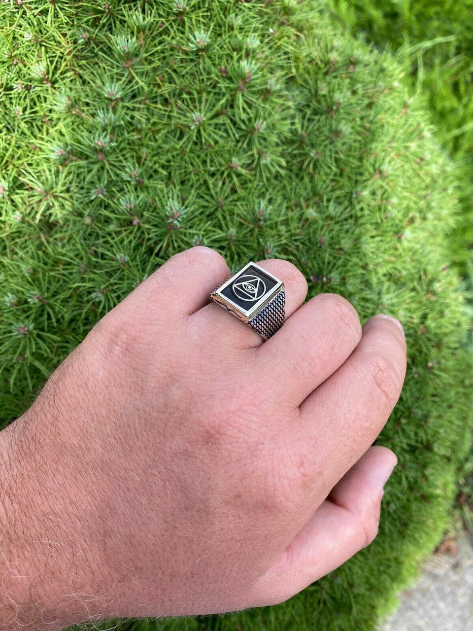 Italiano Silver, Inc Mens 14k Gold and Real Solid 925 Silver All Seeing Eye Of Providence Masonic Ring