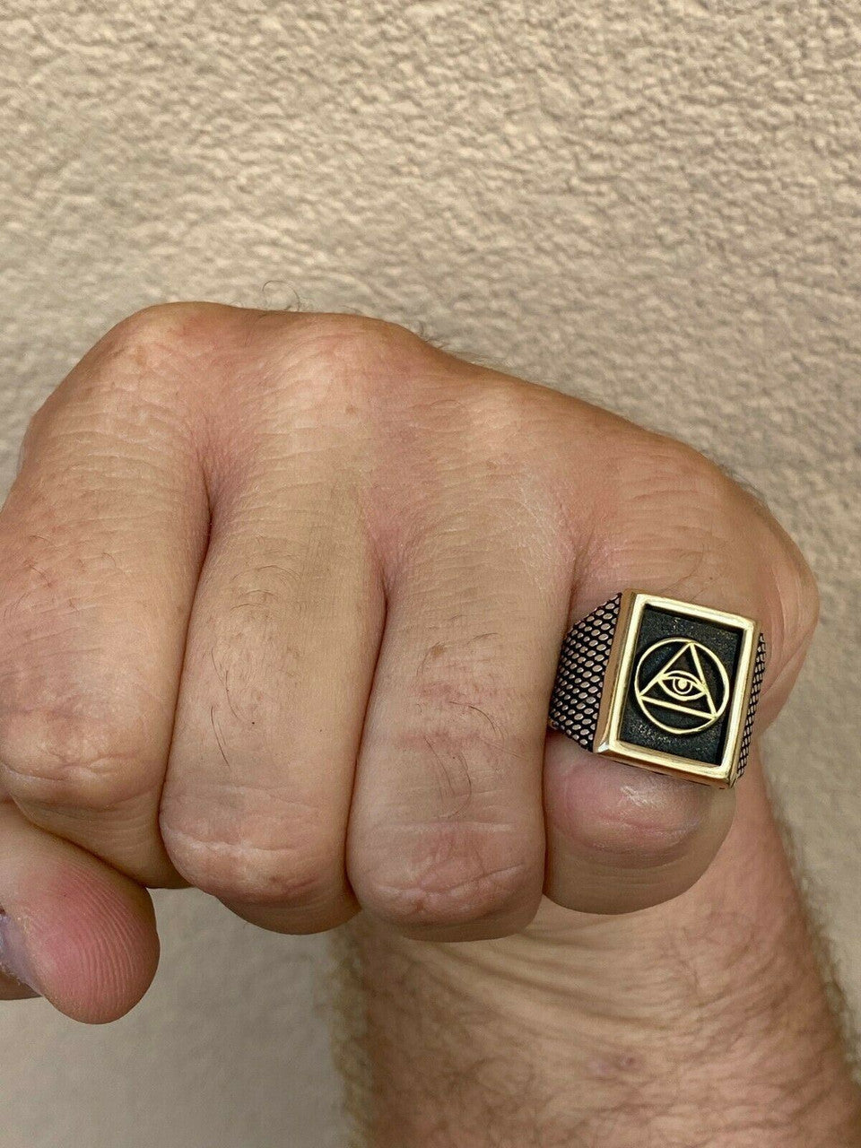 Italiano Silver, Inc Mens 14k Gold and Real Solid 925 Silver All Seeing Eye Of Providence Masonic Ring