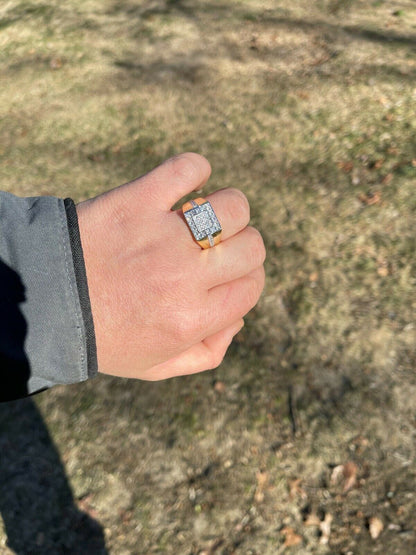Italiano Silver, Inc Mens 14k Gold and Real Solid 925 Silver Diamond RING Size 6 7 8 9 10 11 12 Pinky