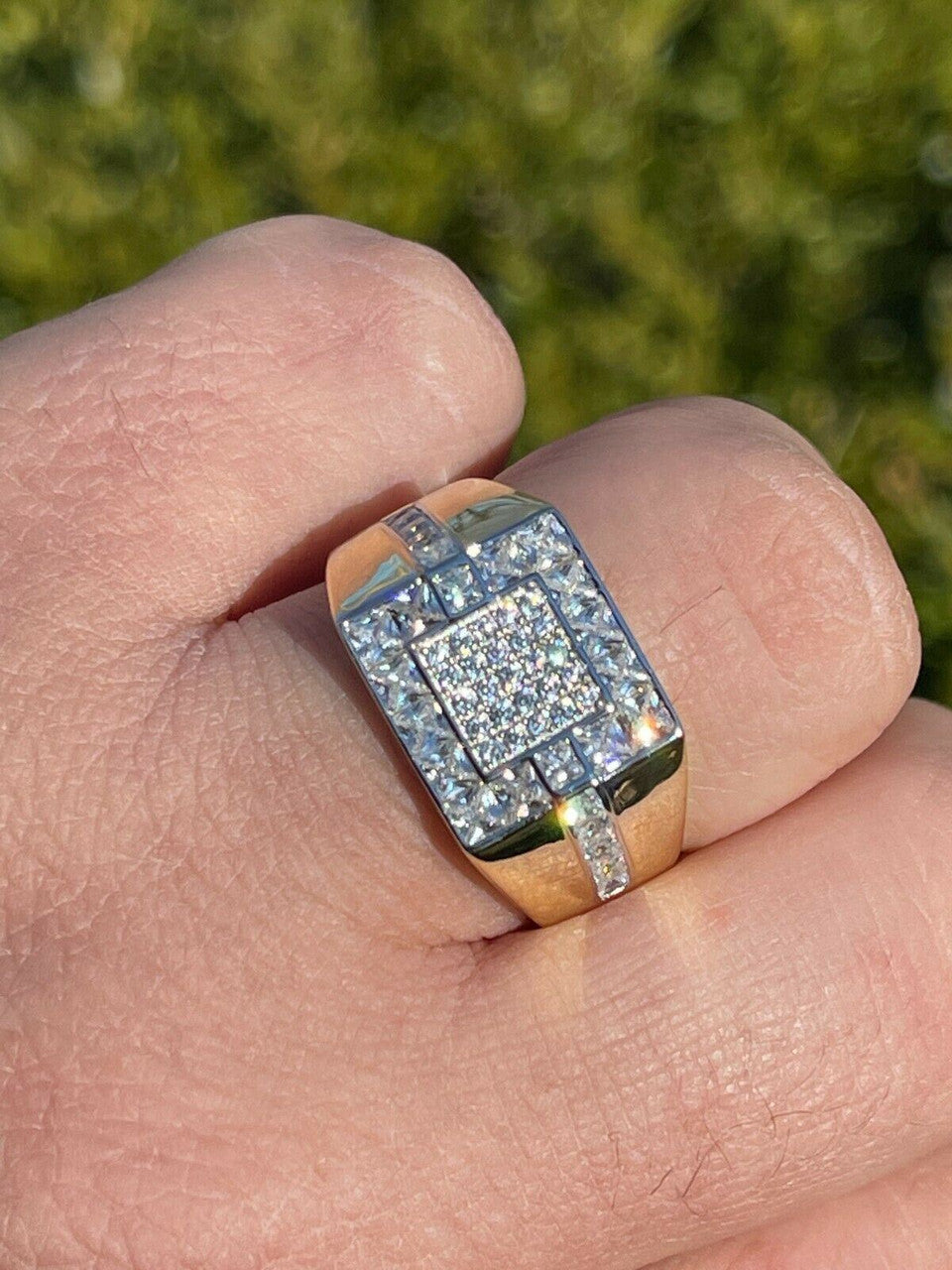 Italiano Silver, Inc Mens 14k Gold and Real Solid 925 Silver Diamond RING Size 6 7 8 9 10 11 12 Pinky