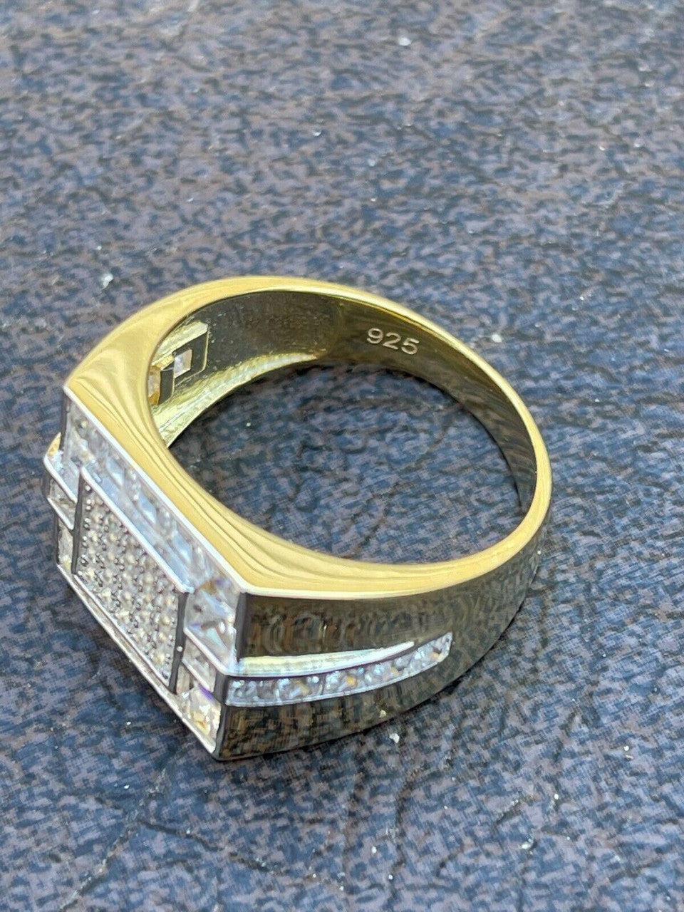 Italiano Silver, Inc Mens 14k Gold and Real Solid 925 Silver Diamond RING Size 6 7 8 9 10 11 12 Pinky