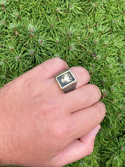 Italiano Silver, Inc Mens 14k Gold and Real Solid 925 Sterling Silver Albanian Double Headed Eagle Ring