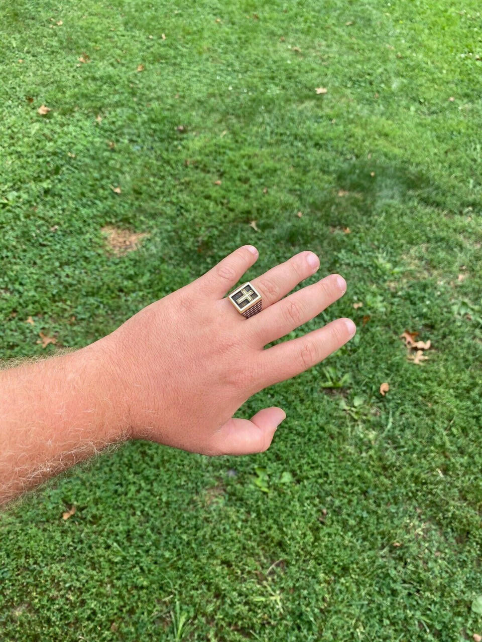 Italiano Silver, Inc Mens 14k Gold and Real Solid 925 Sterling Silver Christian Cross Ring Oxidized