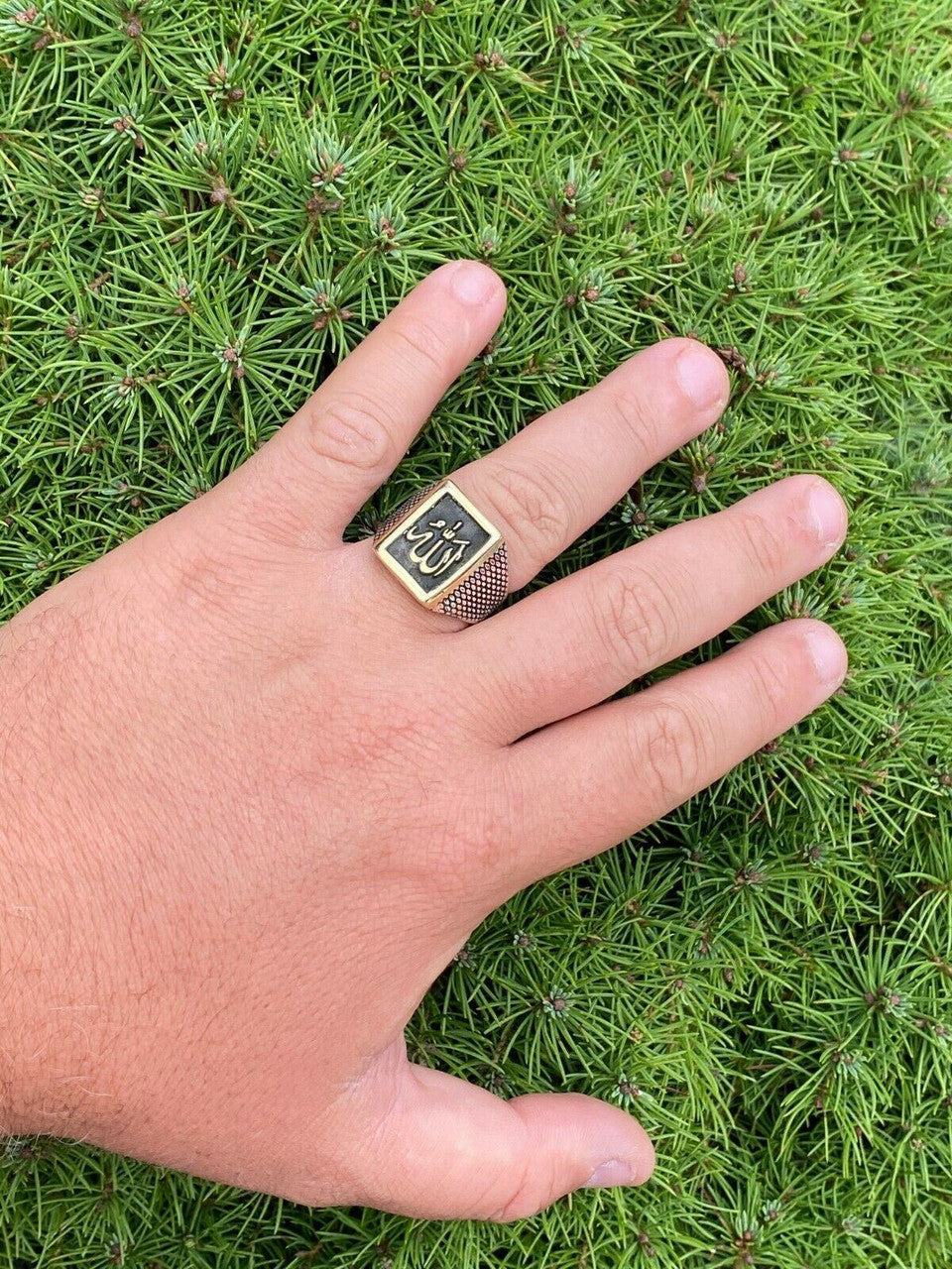 Italiano Silver, Inc Mens 14k Gold and Real Solid 925 Sterling Silver Islamic Allah Muslim Arabic Ring