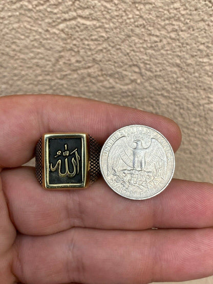 Italiano Silver, Inc Mens 14k Gold and Real Solid 925 Sterling Silver Islamic Allah Muslim Arabic Ring
