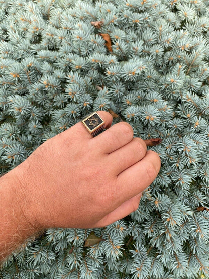 Italiano Silver, Inc Mens 14k Gold and Real Solid 925 Sterling Silver Jewish Star Of Magen David Ring