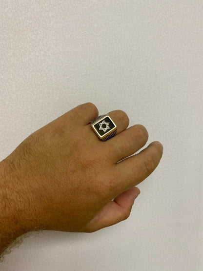 Italiano Silver, Inc Mens 14k Gold and Real Solid 925 Sterling Silver Jewish Star Of Magen David Ring