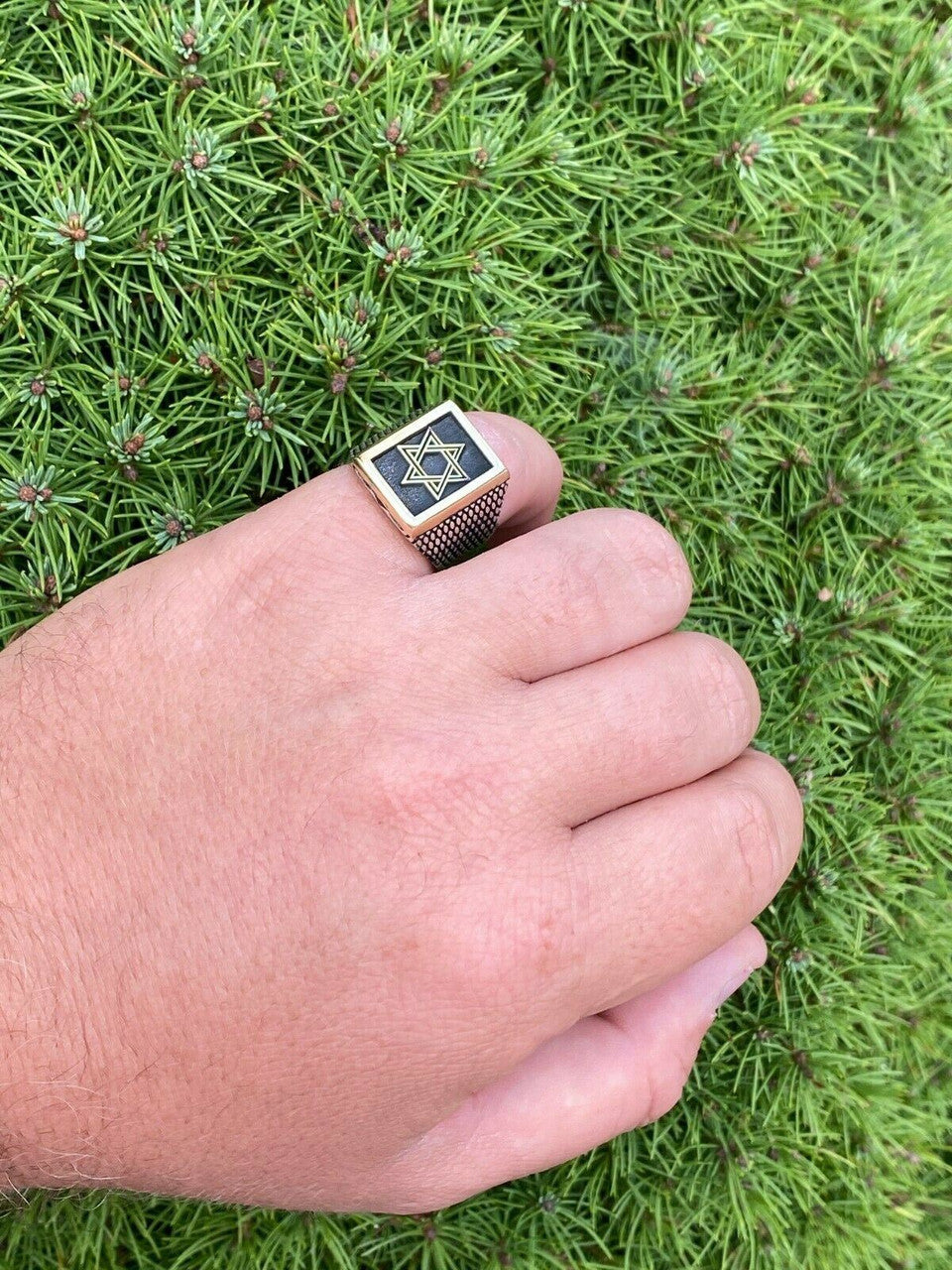 Italiano Silver, Inc Mens 14k Gold and Real Solid 925 Sterling Silver Jewish Star Of Magen David Ring