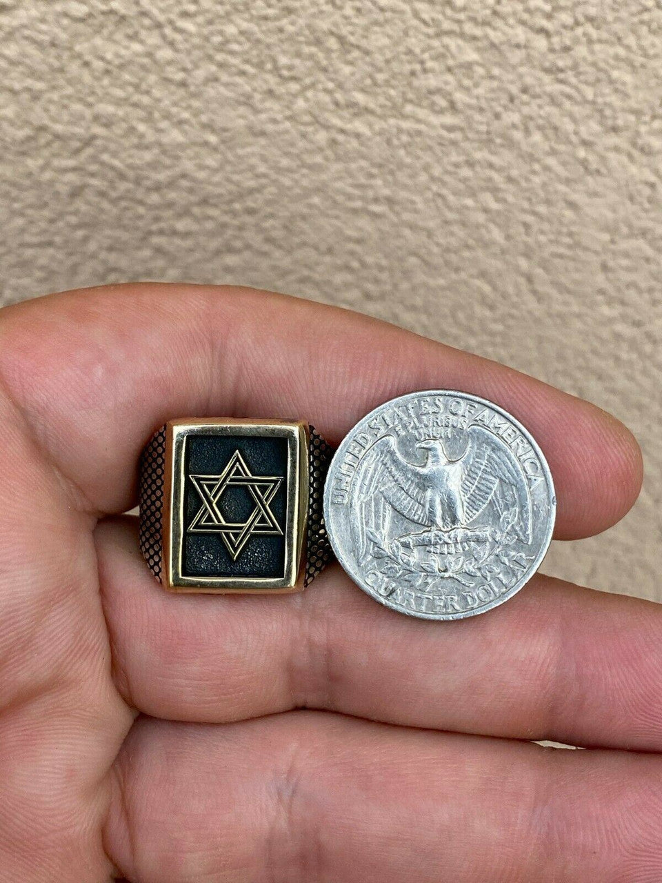 Italiano Silver, Inc Mens 14k Gold and Real Solid 925 Sterling Silver Jewish Star Of Magen David Ring