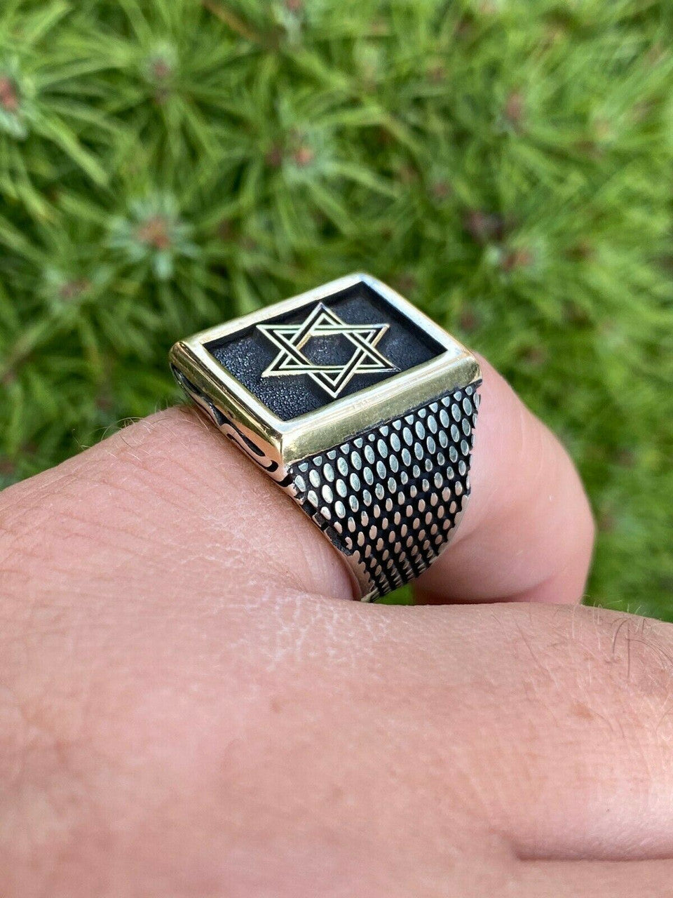 Italiano Silver, Inc Mens 14k Gold and Real Solid 925 Sterling Silver Jewish Star Of Magen David Ring