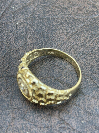 Italiano Silver, Inc Mens 14k Gold Over REAL Solid 925 Silver Nugget Ring Solitaire Iced Diamonds