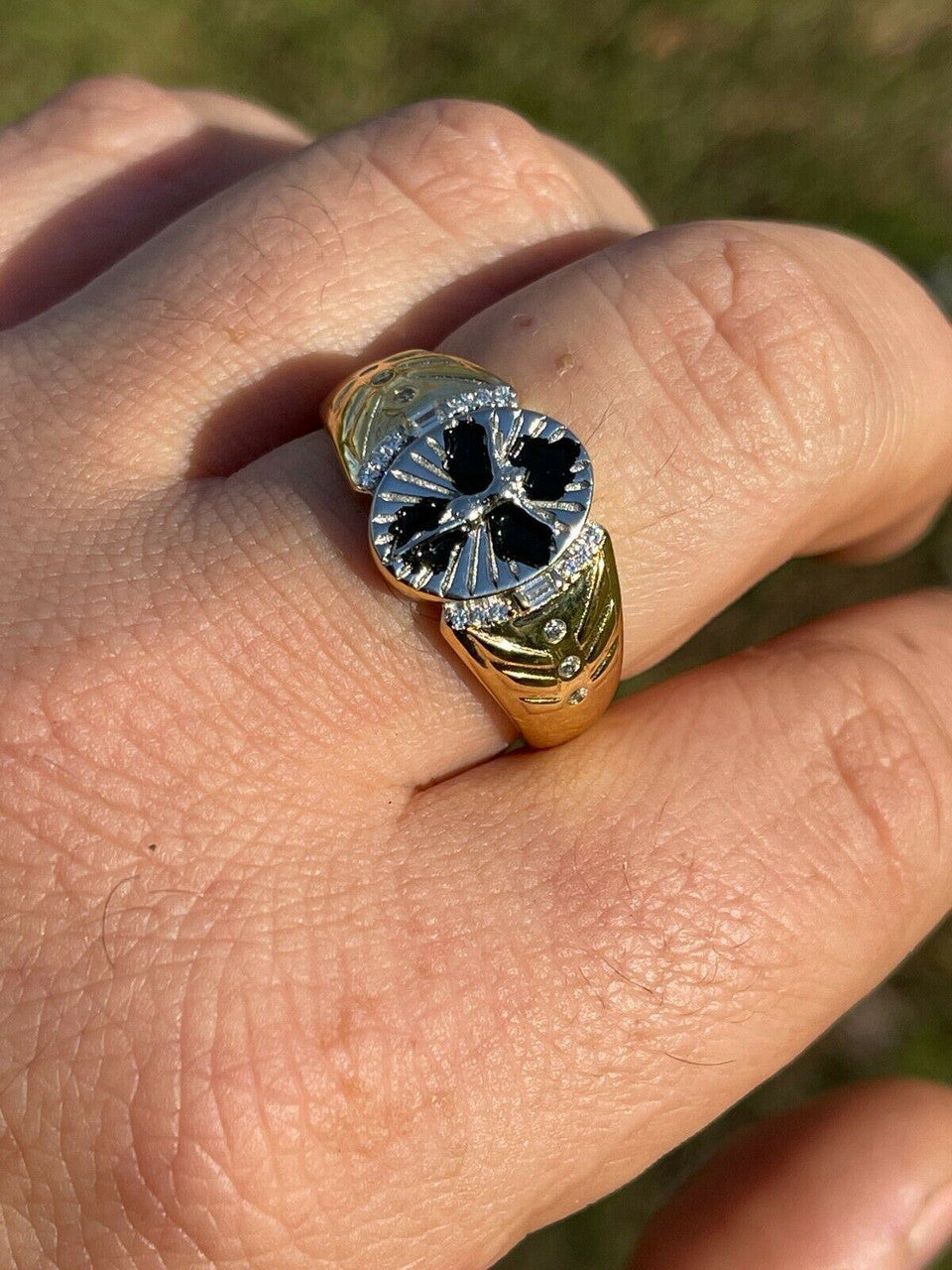 Italiano Silver, Inc Mens 14k Gold Over Real Solid 925 Sterling Silver Jesus Christ Cross Ring Pinky