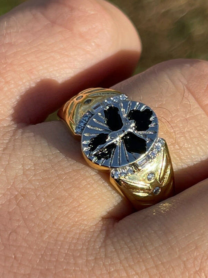 Italiano Silver, Inc Mens 14k Gold Over Real Solid 925 Sterling Silver Jesus Christ Cross Ring Pinky