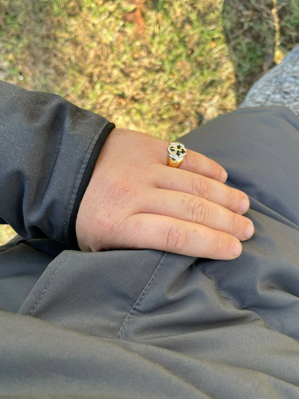 Italiano Silver, Inc Mens 14k Gold Over Real Solid 925 Sterling Silver Jesus Christ Cross Ring Pinky