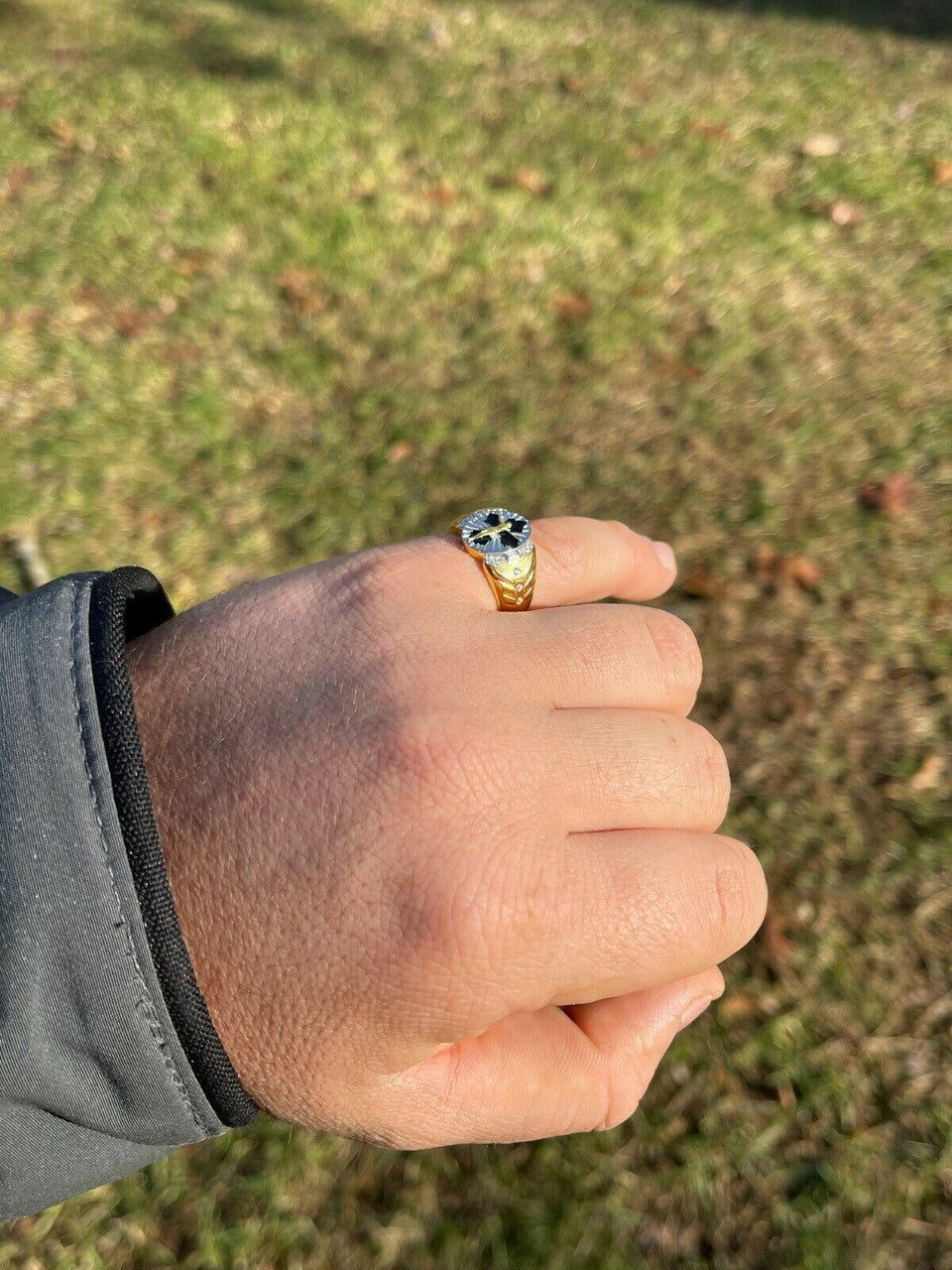 Italiano Silver, Inc Mens 14k Gold Over Real Solid 925 Sterling Silver Jesus Christ Cross Ring Pinky