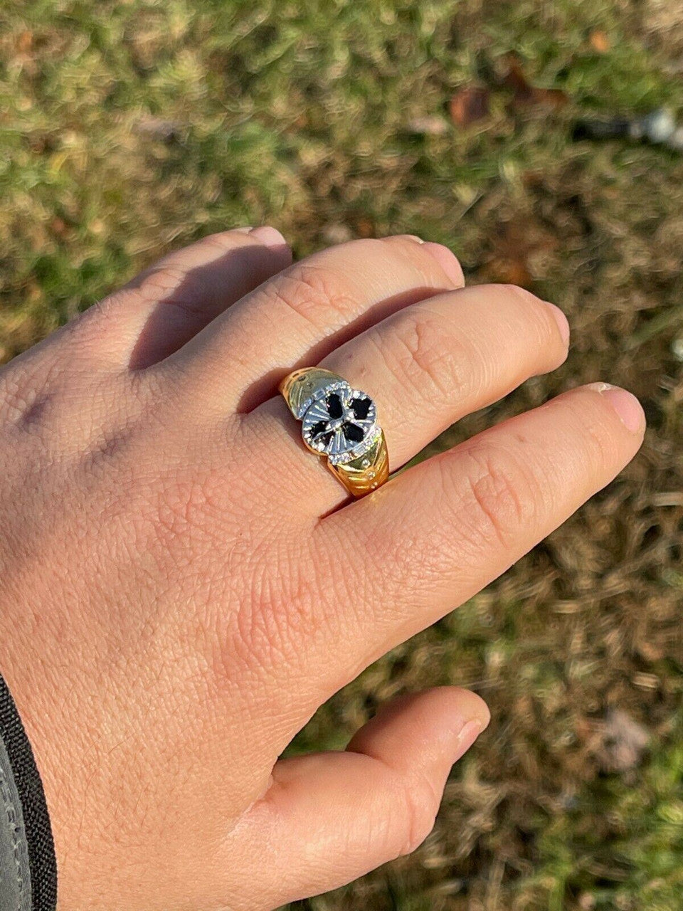 Italiano Silver, Inc Mens 14k Gold Over Real Solid 925 Sterling Silver Jesus Christ Cross Ring Pinky