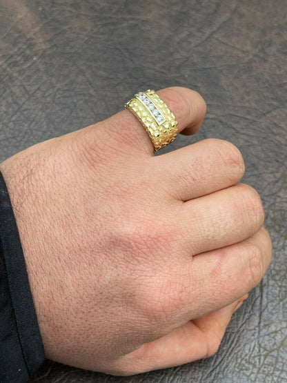 Italiano Silver, Inc Mens 14k Gold Over Real Solid Sterling Silver Iced Diamond Nugget Ring Hip Hop