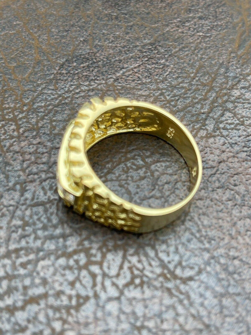 Italiano Silver, Inc Mens 14k Gold Over Real Solid Sterling Silver Iced Diamond Nugget Ring Hip Hop