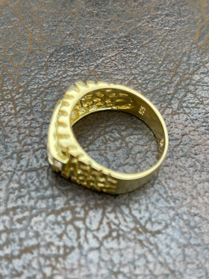 Italiano Silver, Inc Mens 14k Gold Over Real Solid Sterling Silver Iced Diamond Nugget Ring Hip Hop