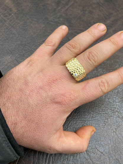 Italiano Silver, Inc Mens 14k Gold Over Real Solid Sterling Silver Nugget Ring Solitaire CZ Hip Hop