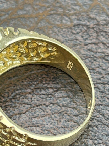 Italiano Silver, Inc Mens 14k Gold Over Real Solid Sterling Silver Nugget Ring Solitaire CZ Hip Hop